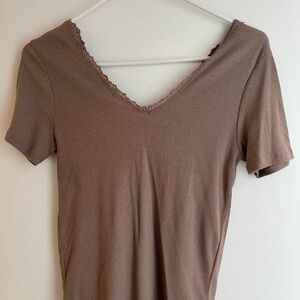 Active USA Brown Lace Trim Top